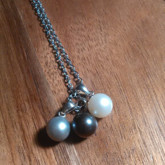 Various Color Pearl Sterling Silver Three Pendant Set Stainless Steel Necklace - Picture 9 of 10